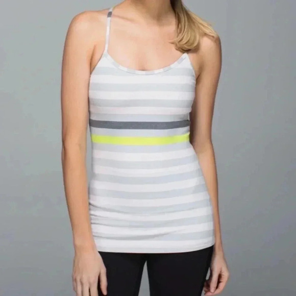 Lululemon Power Y Tank Luon size 4 Striped Heathered Silver - Picture 1 of 6